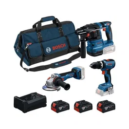 Bosch Professional Combo Kit 3 outils : Perceuse-visseuse GSB 18V 65, scie circulaire 18V-22, meuleuse angulaire GWS 18V-11, 3 batteries GBA 18V 5.0Ah et chargeur GAL 18V 80