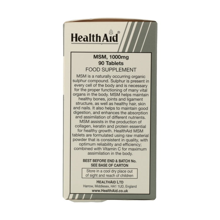 HEALTHAID MSM 1 000 mg et Vitamine C 90 comprimés