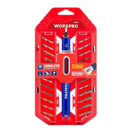 Workpro Kit de tournevis de précision rechargeable USB 3,6 V, 26 accessoires