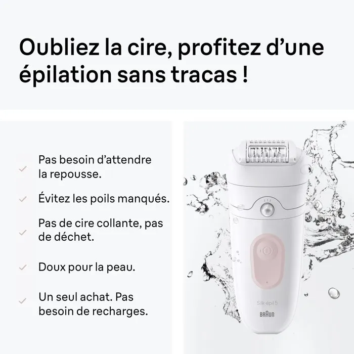 Braun Épilateur électrique sans fil Silk-épil 5 SE5-011 - 2 modes, étanche, 40 min d'autonomie - Blanc et Rose Braun Épilateur électrique sans fil Silk-épil 5 SE5-011 - 2 modes, étanche, 40 min d'autonomie - Blanc et Rose