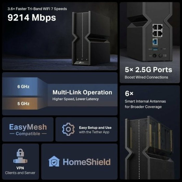 TP-Link Archer BE550 Routeur Wi-Fi 7 Triple Bande Noir TP-Link Archer BE550 Routeur Wi-Fi 7 Triple Bande Noir