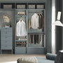 Emuca Kit de porte-pantalon à 7tringles, panier et rack ajustable Quartz pour armoires, glissières extension totale et à fermeture douce, Module 90cm, Finition Titane