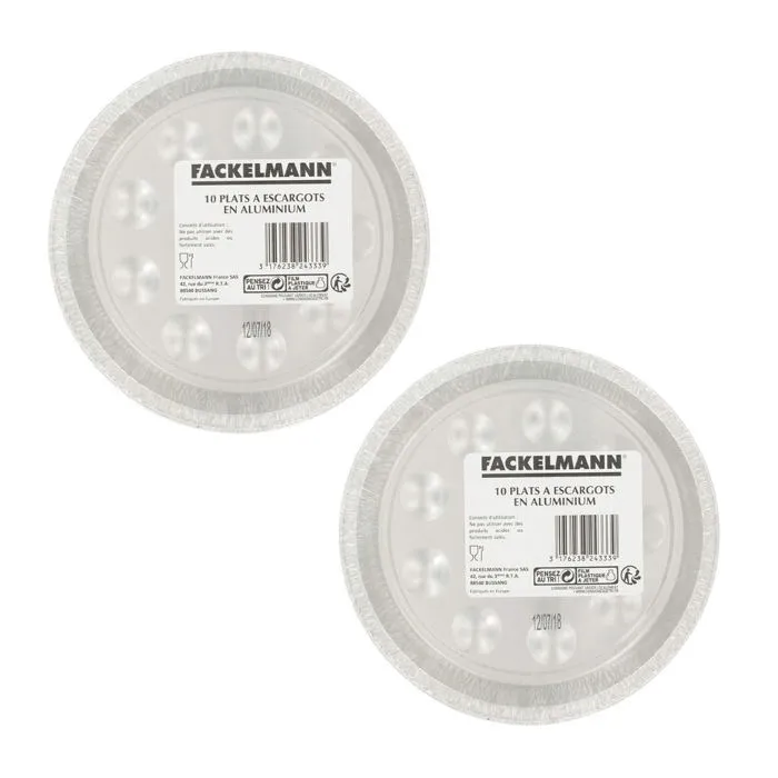 Fackelmann Lot de 2 x 10 plats à escargots en aluminium 17,5 cm - 20 barquettes rondes