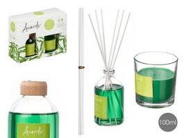 Acorde Coffret Mikado Bougie 100 ml Bambou 30h 19x15x7cm Verre (Set de 6)