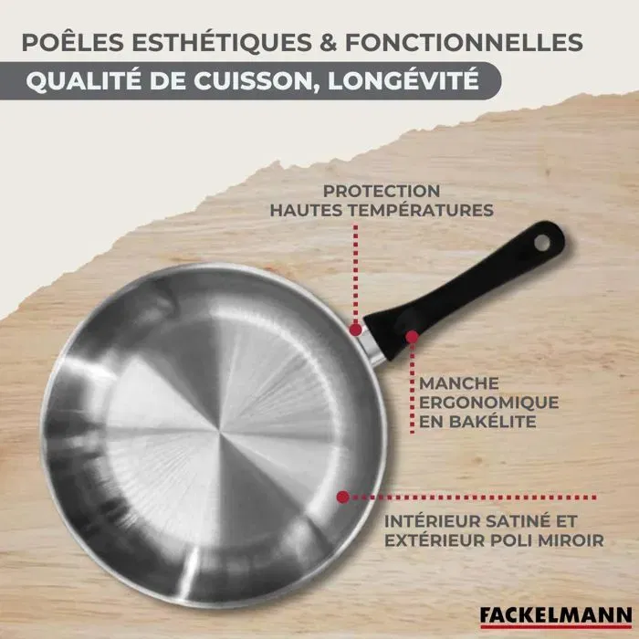 Fackelmann Batterie de cuisine en inox 11 pièces Geneva - 2 poêles 20 & 24 cm, 3 casseroles 12, 16, 20 cm, 6 ustensiles, Tous feux dont induction