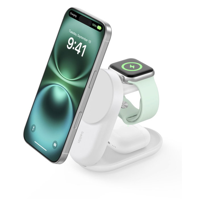 Belkin Base de charge Ultracharge Qi2 25W Magnétique Pliable Blanc