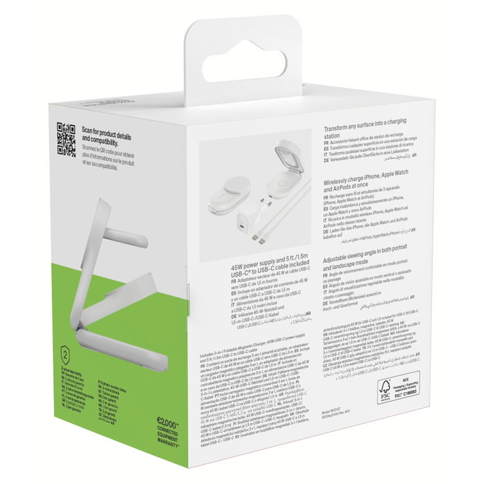 Belkin Base de charge Ultracharge Qi2 25W Magnétique Pliable Blanc