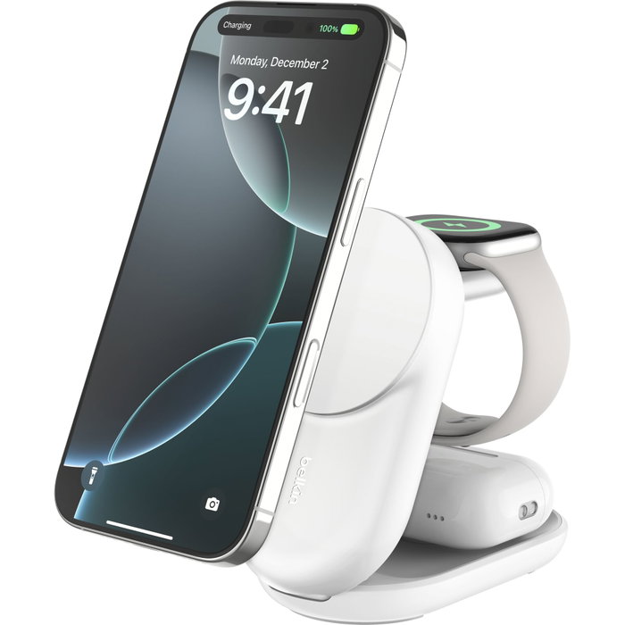 Belkin Base de charge Ultracharge Qi2 25W Magnétique Pliable Blanc