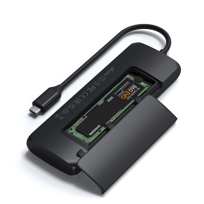 Satechi USB-C Hybrid Multiport Adapter avec boîtier SSD, Noir Satechi USB-C Hybrid Multiport Adapter avec boîtier SSD, Noir
