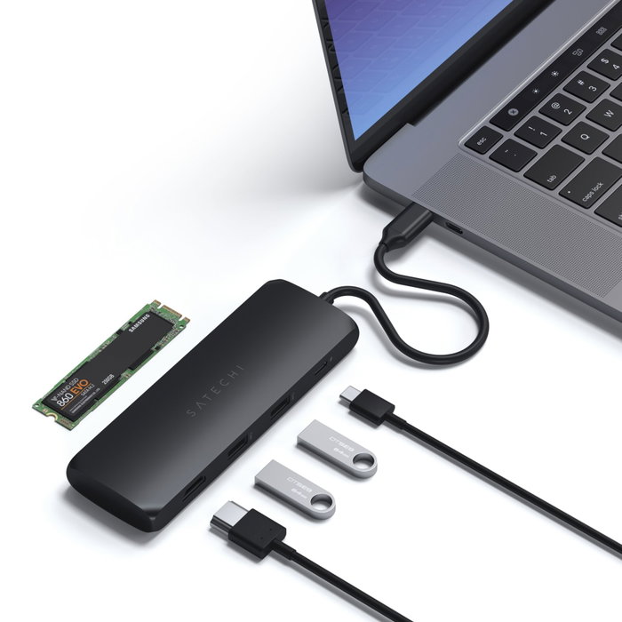 Satechi USB-C Hybrid Multiport Adapter avec boîtier SSD, Noir Satechi USB-C Hybrid Multiport Adapter avec boîtier SSD, Noir