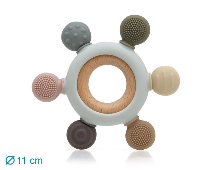 KioKids Mordedor Bébé Etoile en Bois et Silicone pour Dentition, Jouet Sensoriel pour Bébés de 3 Mois et Plus, Ecofriendly, Multicolore