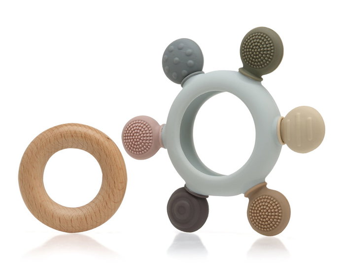 KioKids Mordedor Bébé Etoile en Bois et Silicone pour Dentition, Jouet Sensoriel pour Bébés de 3 Mois et Plus, Ecofriendly, Multicolore