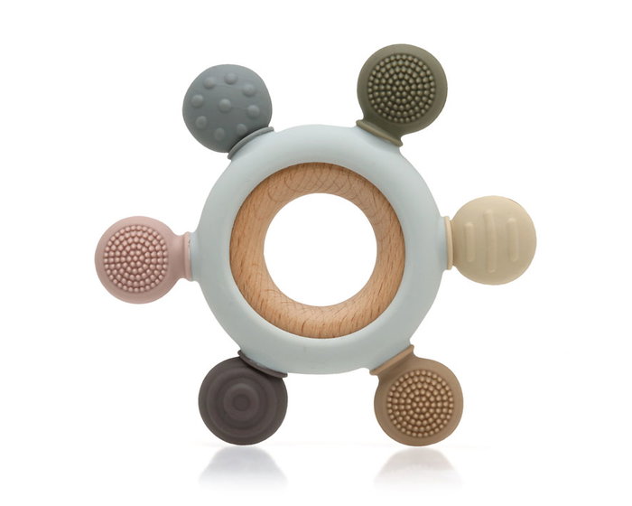 KioKids Mordedor Bébé Etoile en Bois et Silicone pour Dentition, Jouet Sensoriel pour Bébés de 3 Mois et Plus, Ecofriendly, Multicolore