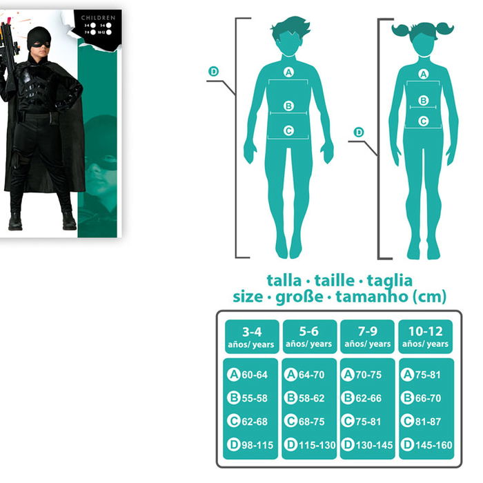 Déguisement Super Héros Noir Garçon 5-6 Ans - Contenu Complet: Combinaison, Cape, Masque, Gantelets, Ceinture et Holster