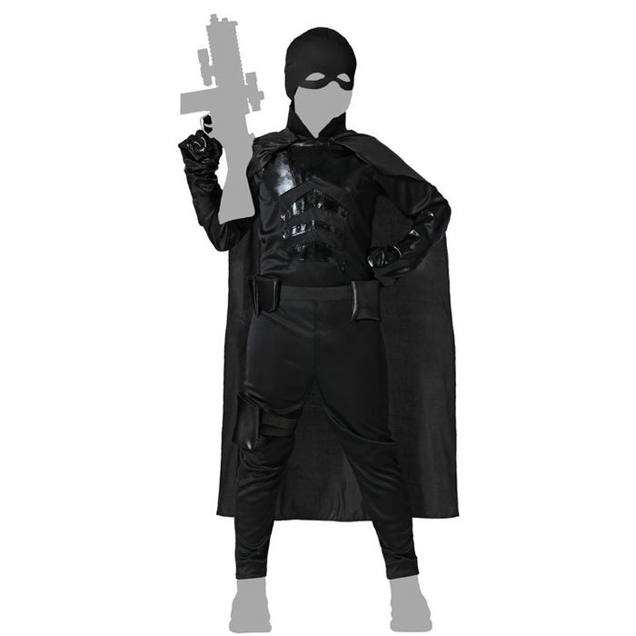 Déguisement Super Héros Noir Garçon 5-6 Ans - Contenu Complet: Combinaison, Cape, Masque, Gantelets, Ceinture et Holster