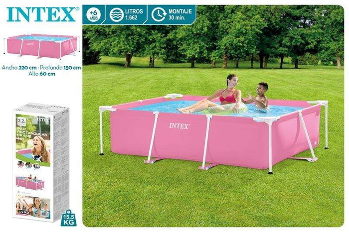 Intex Piscine démontable rectangulaire Small Frame Familiale Rose - 220x150x60 cm (Capacité 1662 litres, PVC+PET+PP+ACIER)