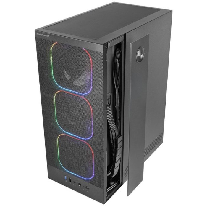 Mars Gaming MCNEBULA Boîtier Semitour ATX Noir, 4 Ventilateurs ARGB 120mm, Mesh, Cristal Trempé