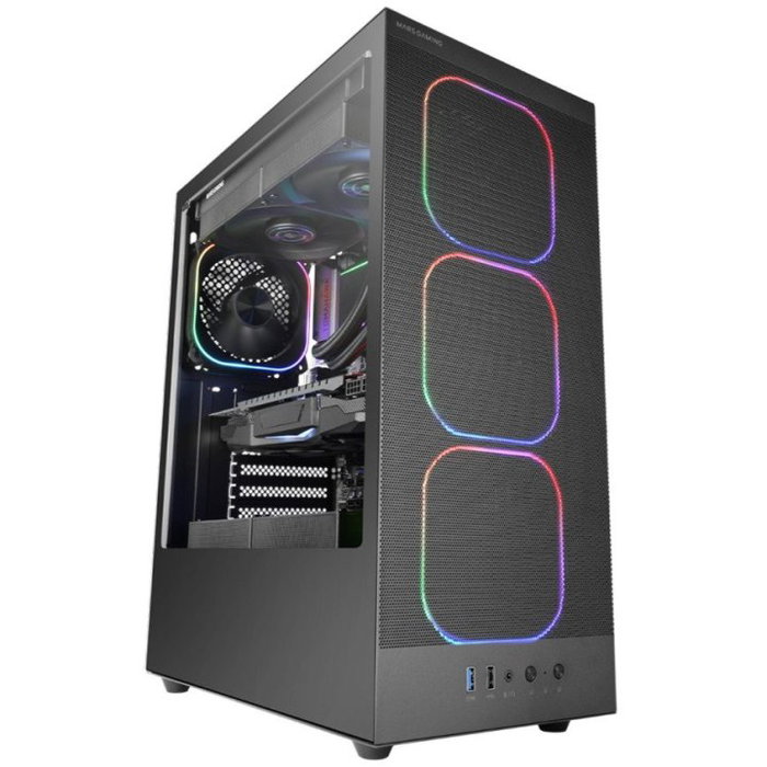 Mars Gaming MCNEBULA Boîtier Semitour ATX Noir, 4 Ventilateurs ARGB 120mm, Mesh, Cristal Trempé