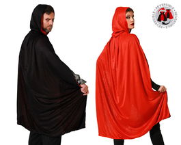 Cape avec capuche réversible rouge et noir pour adulte 1.20 m - Idéale pour déguisements vampire, sorcier, guerrier, médiéval, Halloween, cosplay