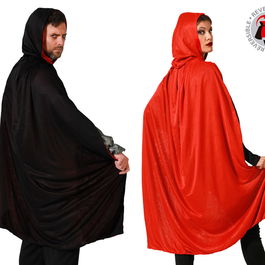 Cape avec capuche réversible rouge et noir pour adulte 1.20 m - Idéale pour déguisements vampire, sorcier, guerrier, médiéval, Halloween, cosplay