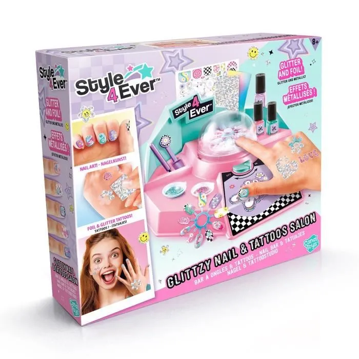 Canal Toys Glittzy Bar à Ongles et Tatouages Style 4 Ever - OFG 345 - Salon de manucure enfant avec paillettes, vernis et tatouages, 8 ans et plus