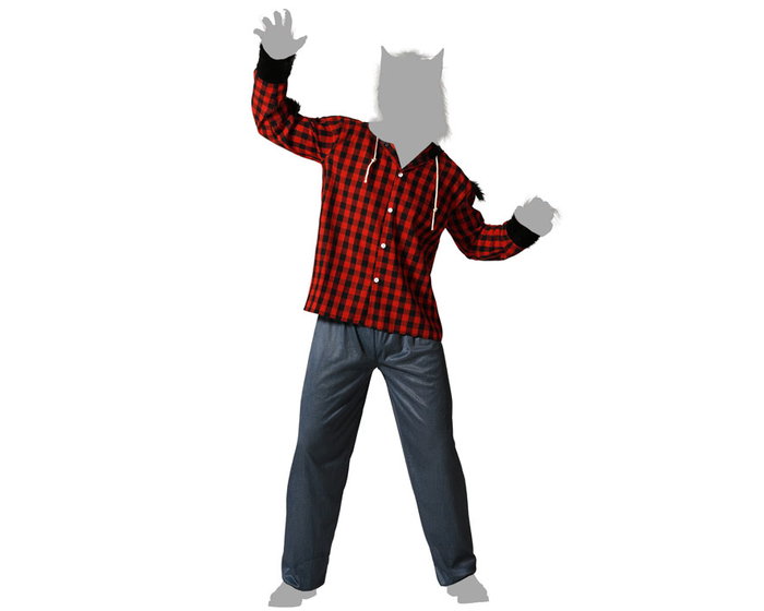 Déguisement Homme-Loup pour Adulte XXL, avec Chemise à Carreaux Déchirée et Pantalon, Effet Poilu - Gris - Halloween