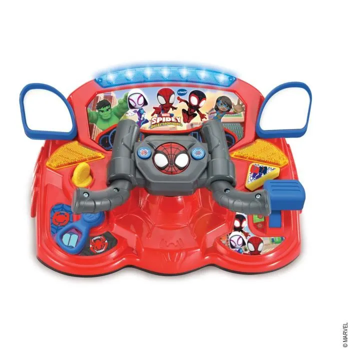 Vtech Spidey Mission Pilote 2 en 1 - Simulateur de conduite évolutif avec volant, Spider-voiture et Techno-bolide, jeu français multicolore pour enfant 3 à 7 ans