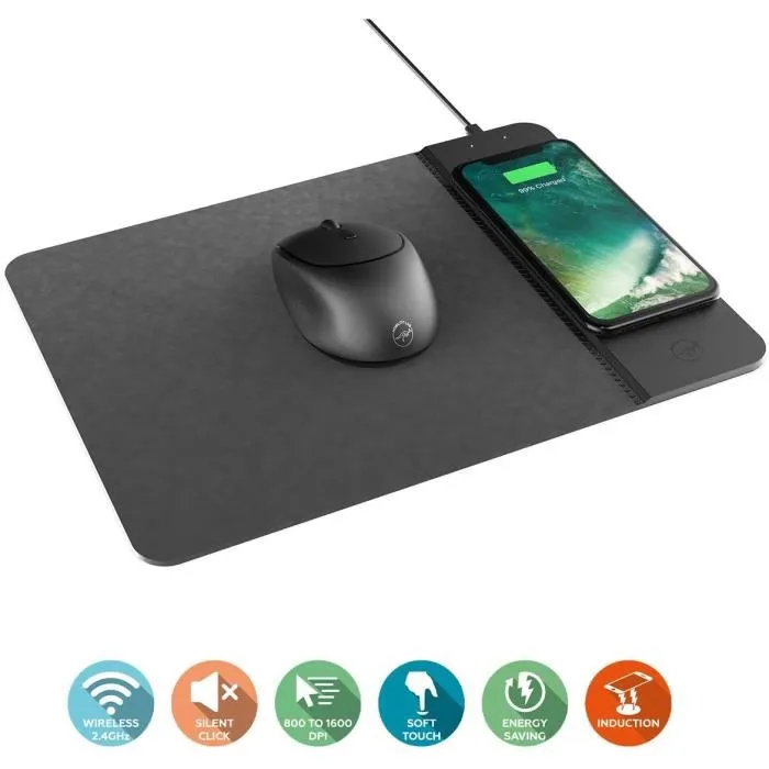 Mobility Souris sans fil rechargeable Qi avec tapis de charge intégré Mobility Souris sans fil rechargeable Qi avec tapis de charge intégré