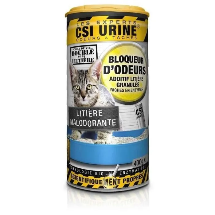 CSI Urine - Granulés pour Litière, Neutraliseur d'Urine et Odeurs 400 g - Élimine les Mauvaises Odeurs, Riche en Enzymes, Biodégradable, Pour Tous Types de Litières