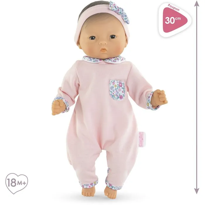 Corolle - Poupon Bébé Calin Mila - Poupée 30 cm avec yeux dormeurs et parfum vanille - Pyjama rose - À partir de 18 mois