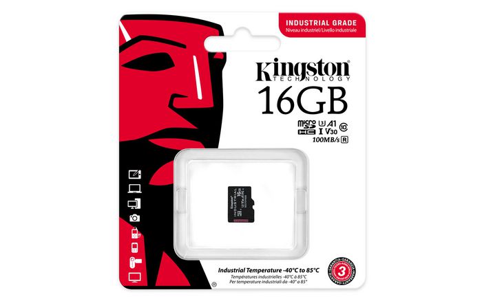 Kingston - Carte MicroSD Industrielle 16GB pour Conditions Extrêmes, Classe 10, UHS-I, U3, V30, A1, TLC NAND, Résistance -40 à 85°C