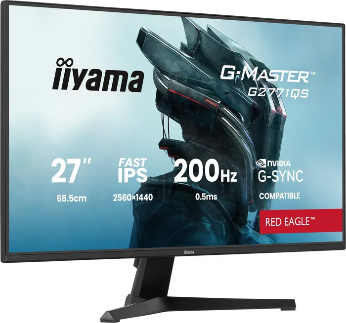 Iiyama G-Master Red Eagle G2771QS-B1 - Moniteur PC Gamer 27 Pouces WQHD Fast IPS 200Hz 0.5ms MPRT, Compatible G-SYNC, HDMI/DisplayPort, Haut-parleurs