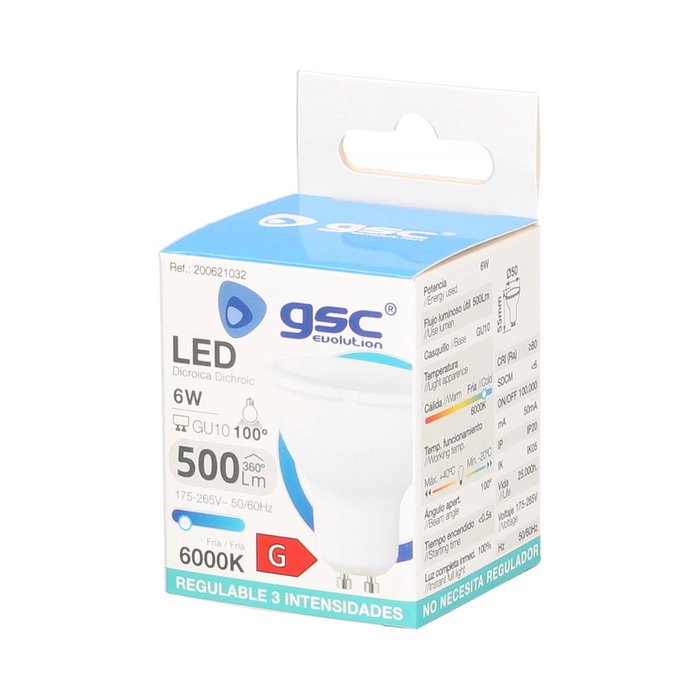GSC Evolution Ampoule LED dicroïque 6W GU10 6000K réglable GSC Evolution Ampoule LED dicroïque 6W GU10 6000K réglable