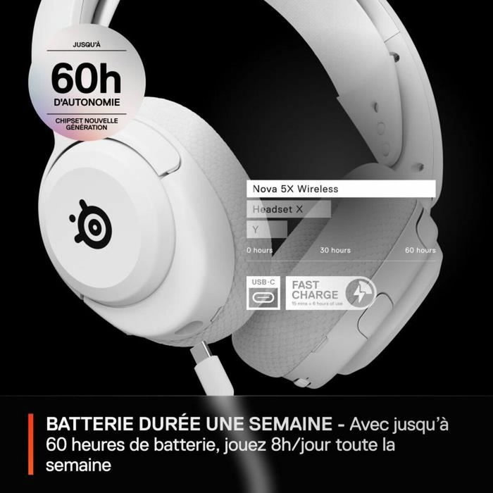 SteelSeries Arctis Nova 5X Blanc, Casque Gaming Sans fil