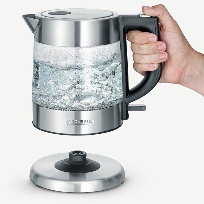 Severin WK 3468 Bouilloire électrique 1 litre avec corps en acier inoxydable et carafe en verre
