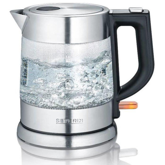 Severin WK 3468 Bouilloire électrique 1 litre avec corps en acier inoxydable et carafe en verre