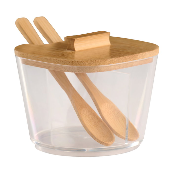 Day Azucarero de plastique transparent avec couvercle et 2 cuillères en bambou Day Azucarero de plastique transparent avec couvercle et 2 cuillères en bambou