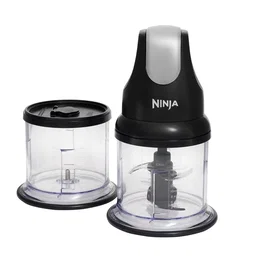 Ninja NJ1002EUBK Hachoir électrique Express Chop - Mini hachoir et mixeur compact 200W avec 2 bols de 500ml - Empilable