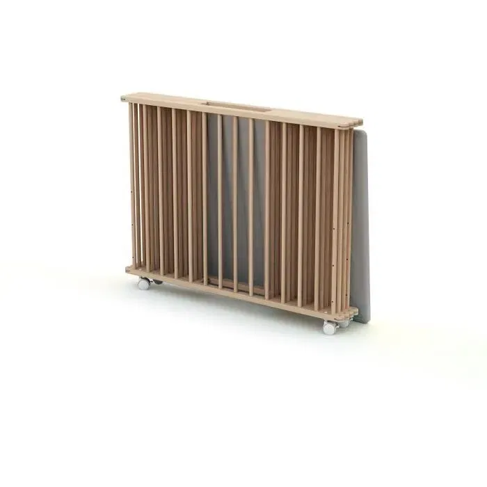 Webaby Parc CALI pliant rectangulaire en hêtre brut, 70 x 100 cm, fond ajustable 3 hauteurs avec roulettes, pour enfant jusqu'à 24 mois avec tapis lessivable