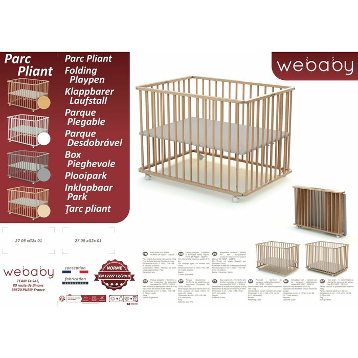 Webaby Parc bébé pliant en bois Cali Hetre Brut 70 x 100 cm Webaby Parc bébé pliant en bois Cali Hetre Brut 70 x 100 cm