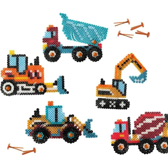 SES CREATIVE - Coffret de 2400 perles à repasser pour créer 5 types de véhicules de chantier : camion-benne, pelleteuse, bétonnière SES CREATIVE - Coffret de 2400 perles à repasser pour créer 5 types de véhicules de chantier : camion-benne, pelleteuse, bétonnière