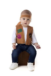 Creaciones Llopis Déguisement bébé hippie avec gilet et bandeau pour cheveux marron - Taille 0 à: 6 mois, recommandé à partir de 3 ans