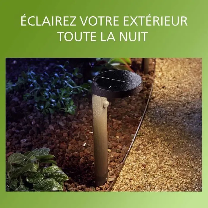 Philips Tyla Borne de jardin à recharge solaire avec détecteur de mouvement, classe énergétique A, 250 lm, IP44, anthracite