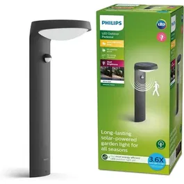Philips Tyla Borne de jardin à recharge solaire avec détecteur de mouvement, classe énergétique A, 250 lm, IP44, anthracite