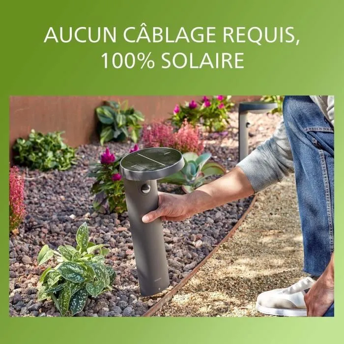 Philips Tyla Borne de jardin à recharge solaire avec détecteur de mouvement, classe énergétique A, 250 lm, IP44, anthracite