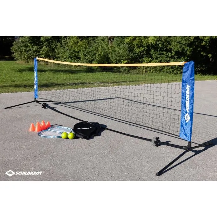 Schildkröt Sac à Dos de Tennis Complet avec 2 Raquettes, 2 Balles Mousse Ø7mm, Filet Autoportant 75x300 cm et 6 Cônes de Marquage Schildkröt Sac à Dos de Tennis Complet avec 2 Raquettes, 2 Balles Mousse Ø7mm, Filet Autoportant 75x300 cm et 6 Cônes de Marquage