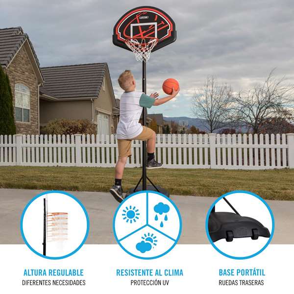 Lifetime Panier de basket portatif ajustable en polyéthylène avec planche, hauteur réglable 165-222 cm, pour enfants dès 3 ans