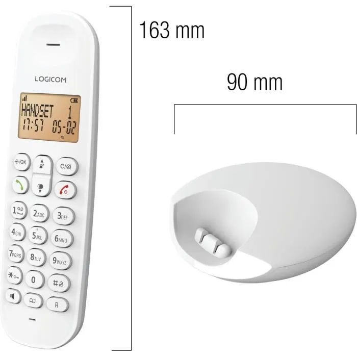 Logicom DECT ILOA 150 SOLO Téléphone Fixe Sans Fil DECT Blanc, Sans Répondeur