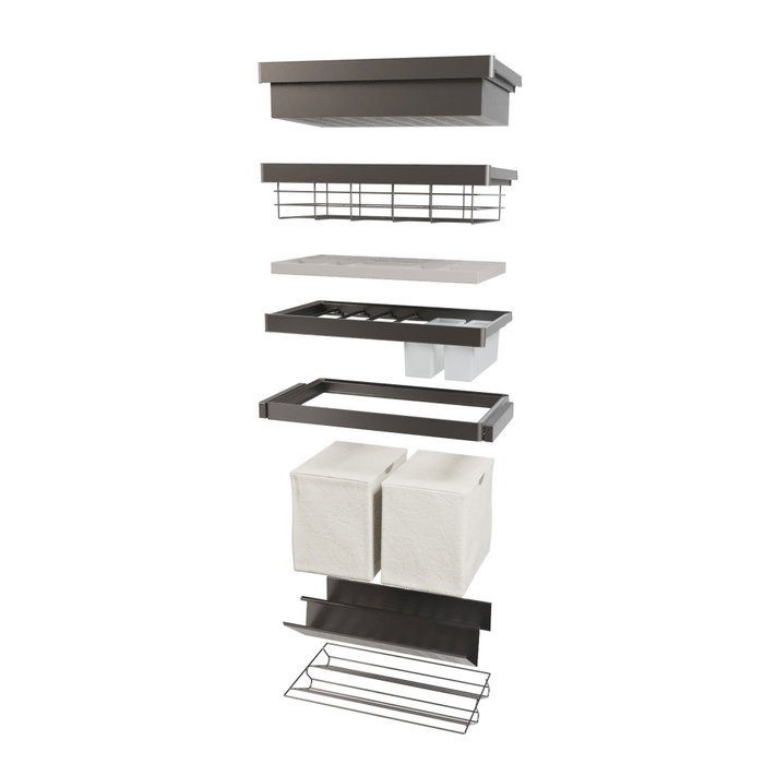 Emuca Rack avec glissières à extension totale et à fermeture douce pour accessoires d'armoire Quartz, 937-963mm, Aluminium et plastique, Titane