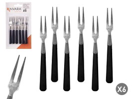 Kinvara Set de 6 Fourchettes Apéritif - 9.5 x 17 x 1 cm, Plastique et Acier, Noir et Métal (Set de 24)